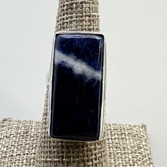 New Blue Sodalite Stone Silver Overlay Ring Size 6.75 - Picture 2 of 8